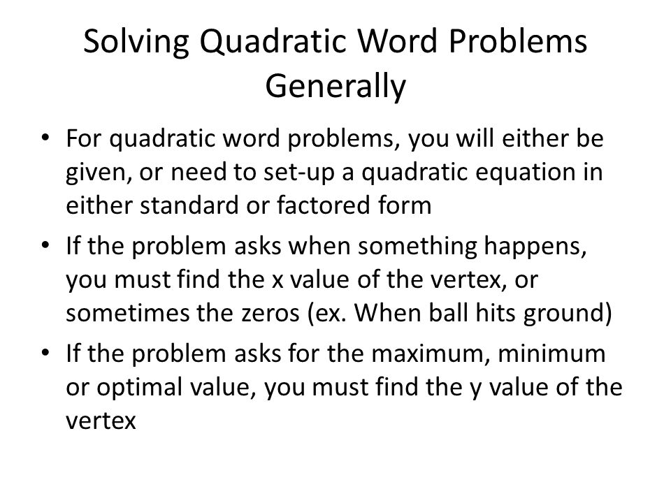 Word Problems Involving Quadratics